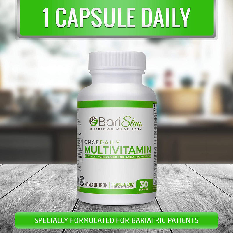 BariSlim Once Daily Bariatric Multivitamin Capsule - 45 mg of Iron - Bariatric Vitamin and Supplement for Post Bariatric Surgery Including Gastric Bypass and Gastric Sleeve - 1 Month Supply - 30 Count