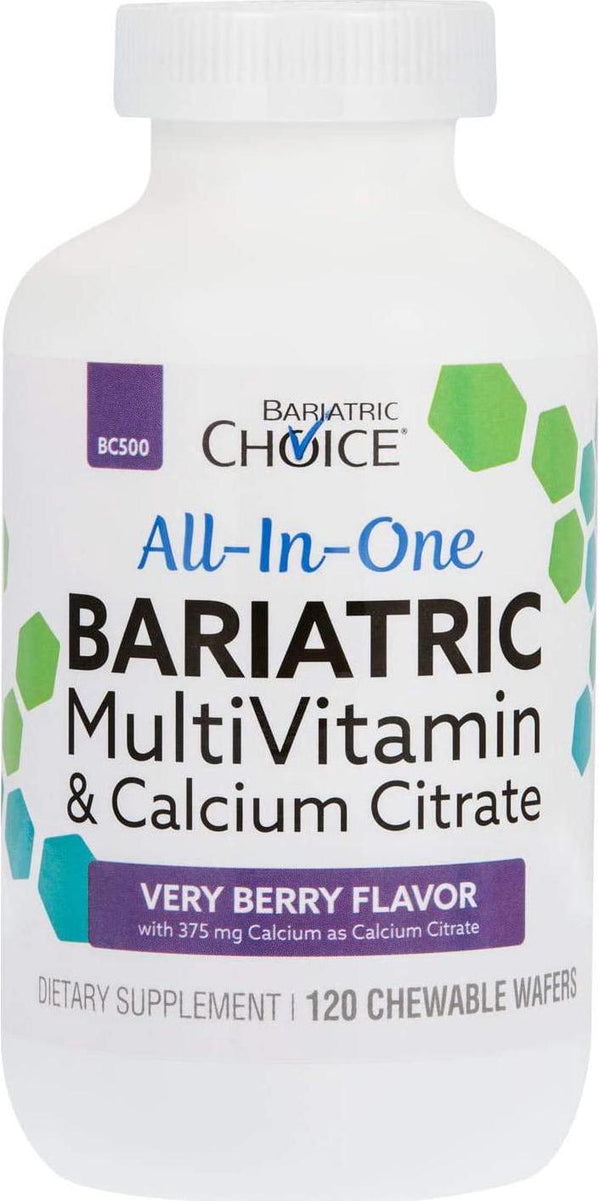 Bariatric Choice - All-in-One Bariatric MultiVitamin - Designed for Post Bariatric Surgery - Chewable Vitamin Supplements with 375 mg Calcium Citrate - Very Berry - 120 ct