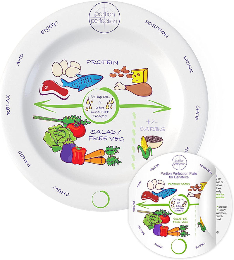 Bariatric Melamine Portion Control Plate 8 For Weight Loss After Surgery. Bariatric Surgery Must Haves For Gastric Sleeve, Bypass Or Band With Protein, Carbs And Vegetables