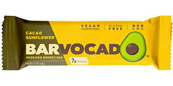 Barvocado Avocado Energy Bars Cacao Sunflower Avocado Vegan Protein Bar 12 Pack - Gluten Free, Non GMO, 7g Protein Bars