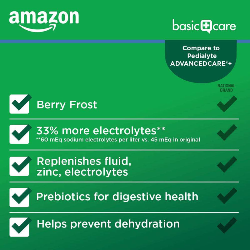 Basic Care Advantage Care Plus Electrolyte Solution, Berry Frost, Helps Prevent Dehydration, fluids, zinc and Electrolytes, 1 Liter
