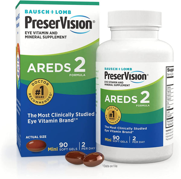 Bausch + Lomb PreserVision AREDS 2 Eye Vitamin and Mineral Supplement Soft Gels, 90 Count Bottle