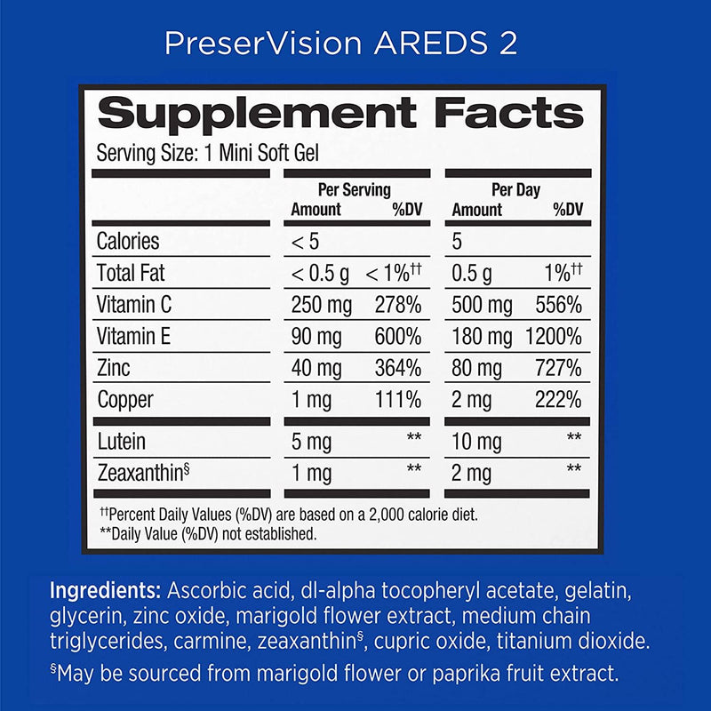 Bausch and Lomb PreserVision Eye Vitamin and Mineral Supplement AREDS 2 Formula -- 120 Count (Pack of 1)