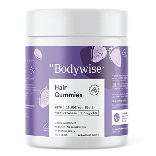 Be Bodywise Biotin Hair Gummies | No Added Sugar | High Potency Biotin Supplements | Delicious Strawberry Flavored Gummies | Added Zinc and Multivitamins | 30 Day Pack | 60 Gummies