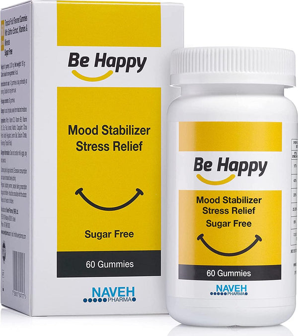 Be Happy Saffron Supplements for Adults Stress-Relief, Focus Gummies with Saffron Extract, Vitamin D, and Vitamin B12 Great-Tasting, Sugar-Free Mood Support Supplement by Naveh Pharma, 60 Ct.