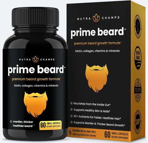 Beard Growth Vitamins Supplement for Men - Grow Thicker and Longer Facial Hair with Biotin, Collagen, Saw Palmetto - Small Pills For All Hair Types