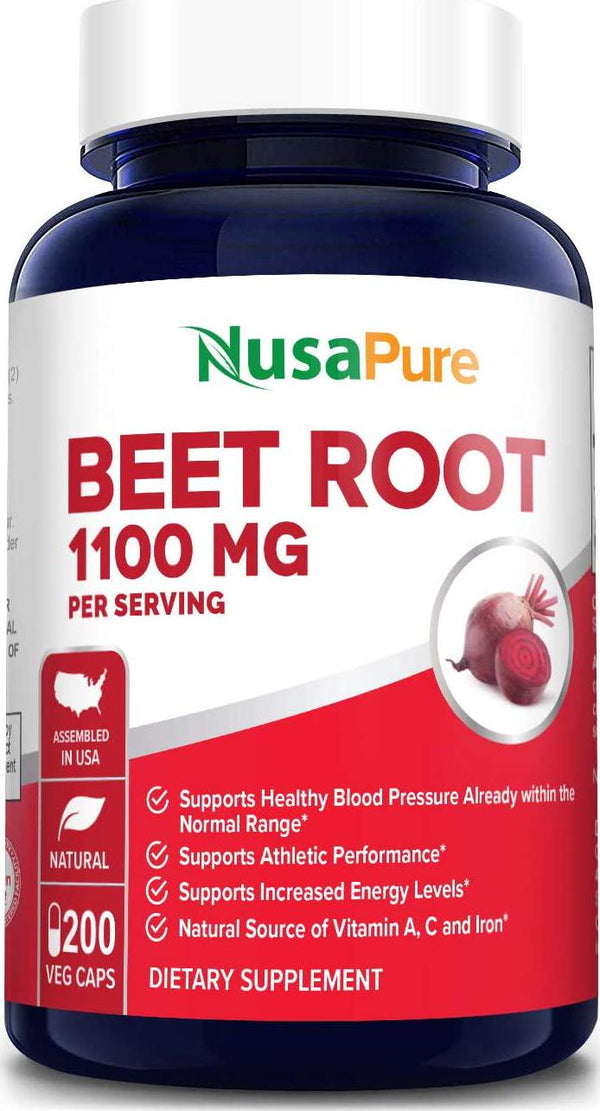 Beet Root 1100mg 200 Veggie caps (Organic, Non-GMO and Gluten Free) - Lower Blood Pressure, Increase Performance, Regulate Insulin Response and Maintain Skin Condition