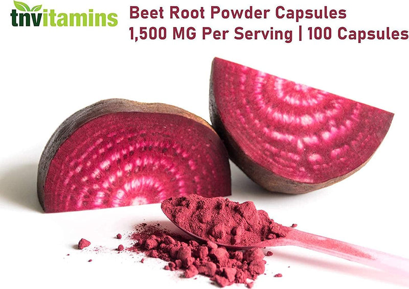 Beet Root 1500 Mg | 100 Capsules | Non-GMO and Gluten-Free | Heart Health Supplement and Blood Pressure Support* | Beet and Dietary Nitrates for Athletic Performance | by TNVitamins