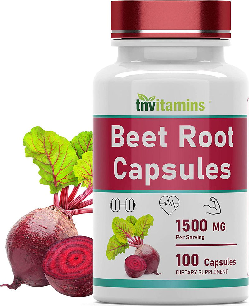 Beet Root 1500 Mg | 100 Capsules | Non-GMO and Gluten-Free | Heart Health Supplement and Blood Pressure Support* | Beet and Dietary Nitrates for Athletic Performance | by TNVitamins