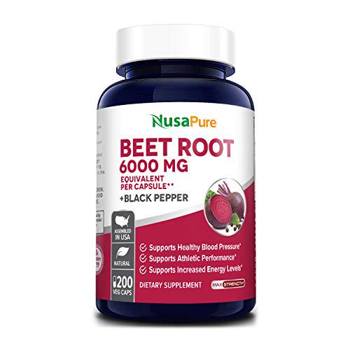 Beet Root 6000 mg 200 Veggie caps (Vegan, Non-GMO, Extract 20:1 and Gluten-Free) with Black Pepper