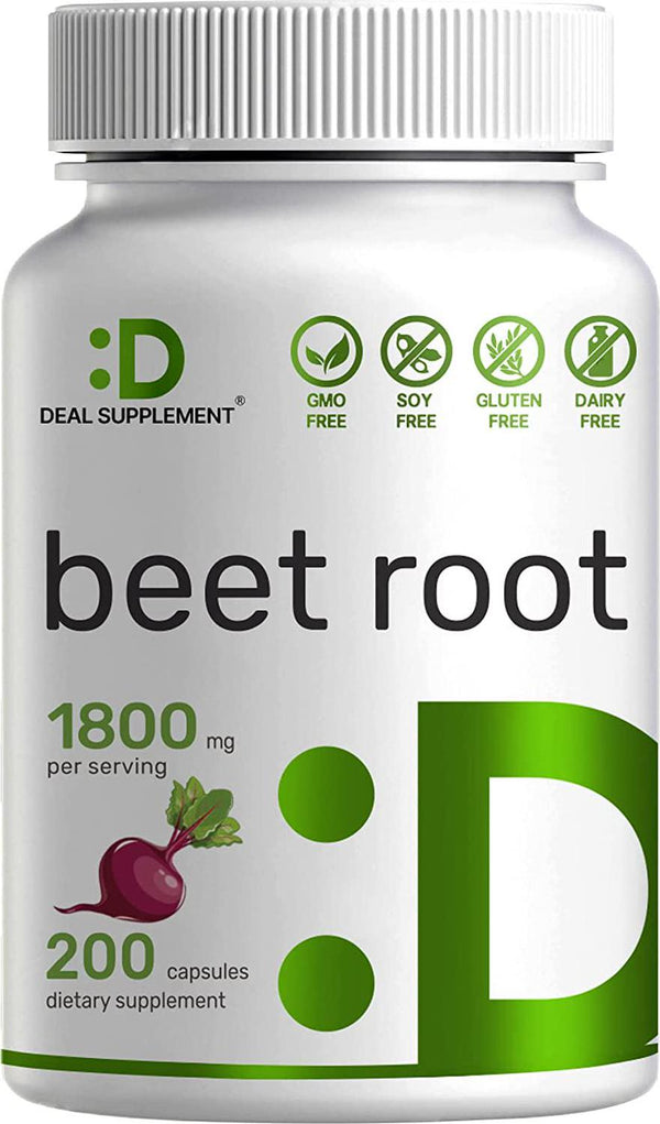 Beet Root Capsules - 1800mg Per Serving, 200 Counts, Made with Pure Beet Root Powder, Nitric Oxide Booster, Support Blood Pressure and Promote Energy