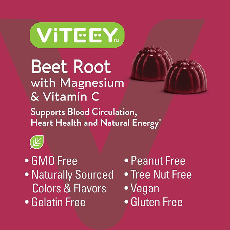 Beet Root Gummies with Magnesium and Vitamin C - Supports Healthy Circulation and Blood Pressure - Energy and Nitric Oxide Booster, Dietary Supplement and Immune Health - Berry Beet Flavor [60 Count 1 Pack]