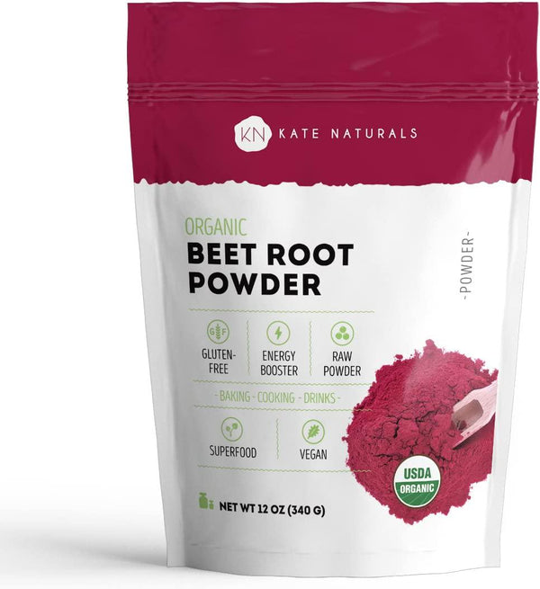 Beet Root Powder for Baking and Blood Pressure - Kate Naturals. USDA Organic Beetroot Powder and Nitric Oxide Supplement for Increase Energy and Stamina Pre Workout. Gluten Free Organic Beet Powder