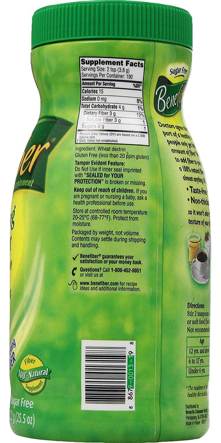 Benefiber Fiber Supplement 190 Servings Sugar Free Grit Free 722 Grams 255 Oz