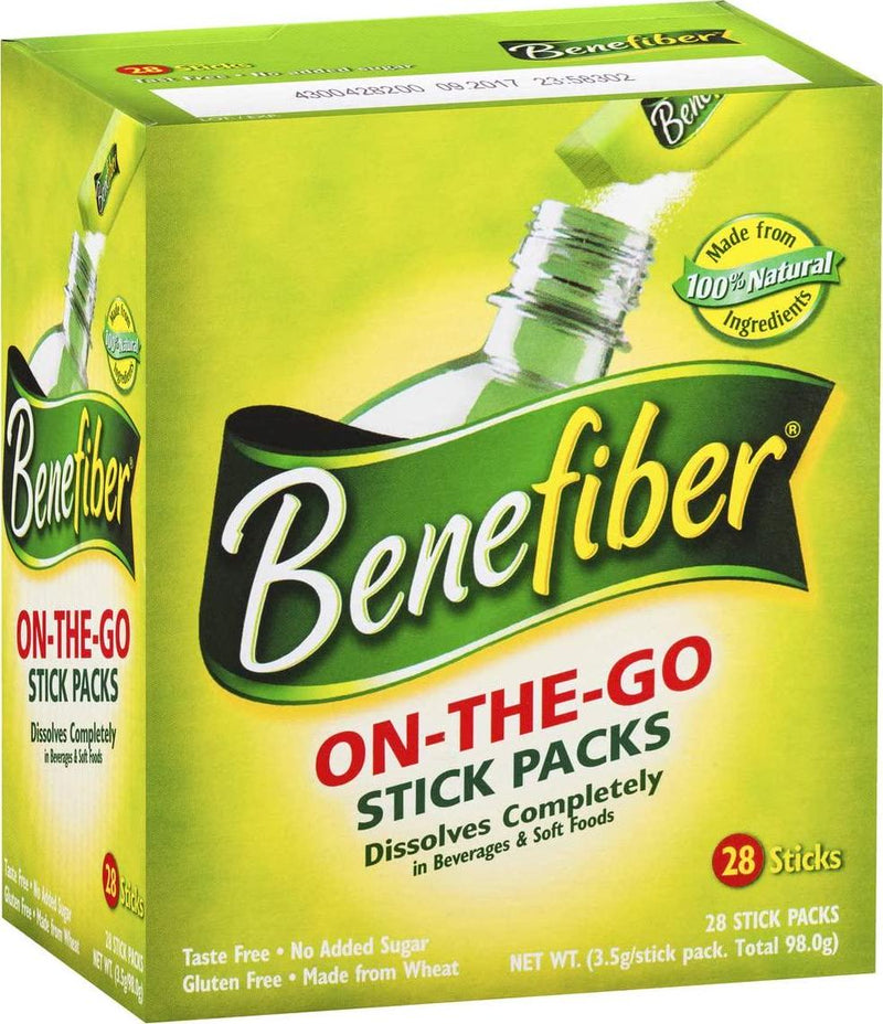 Benefiber Fibre Supplement On the Go 28 Stick, PackofNatural Powder, 98g, Taste-Free, 28 count