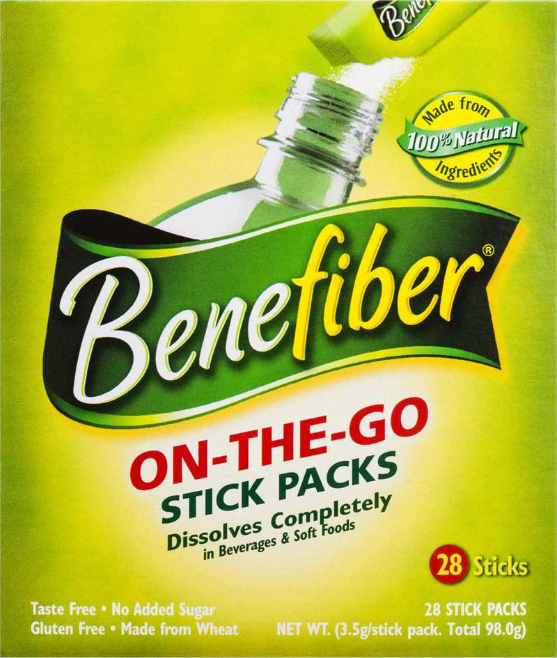 Benefiber Fibre Supplement On the Go 28 Stick, PackofNatural Powder, 98g, Taste-Free, 28 count