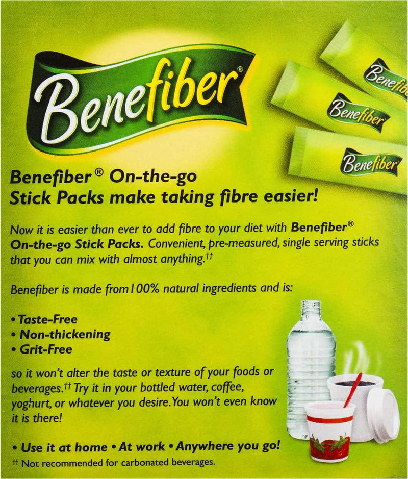 Benefiber Fibre Supplement On the Go 28 Stick, PackofNatural Powder, 98g, Taste-Free, 28 count