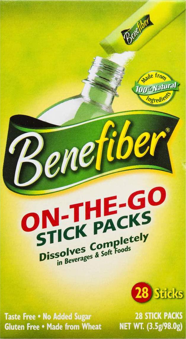 Benefiber Fibre Supplement On the Go 28 Stick, PackofNatural Powder, 98g, Taste-Free, 28 count