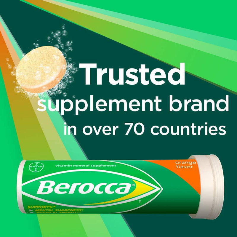 Berocca Energy Vitamin Supplement for Mental Sharpness and Physical Energy Support, Orange Flavor, Effervescent Tablets with Vitamin C for Immunity Support*, 10 Count