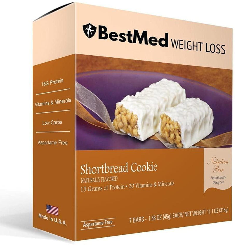 BestMed - High Protein Nutrition Bar - Low-Carb, 15g Protein, Low Sugar, High Fiber, Low Calorie, Meal Replacement Bar (Shortbread Cookie, 1 Box - 7 Count)
