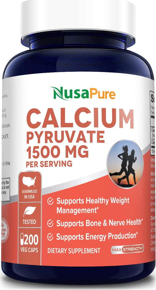 Best Calcium Pyruvate 2000mg 200caps (Non-GMO and Gluten Free) Supports Healthy Weight Management, Energy Production and Bone Health - 100% Money Back Guarantee!