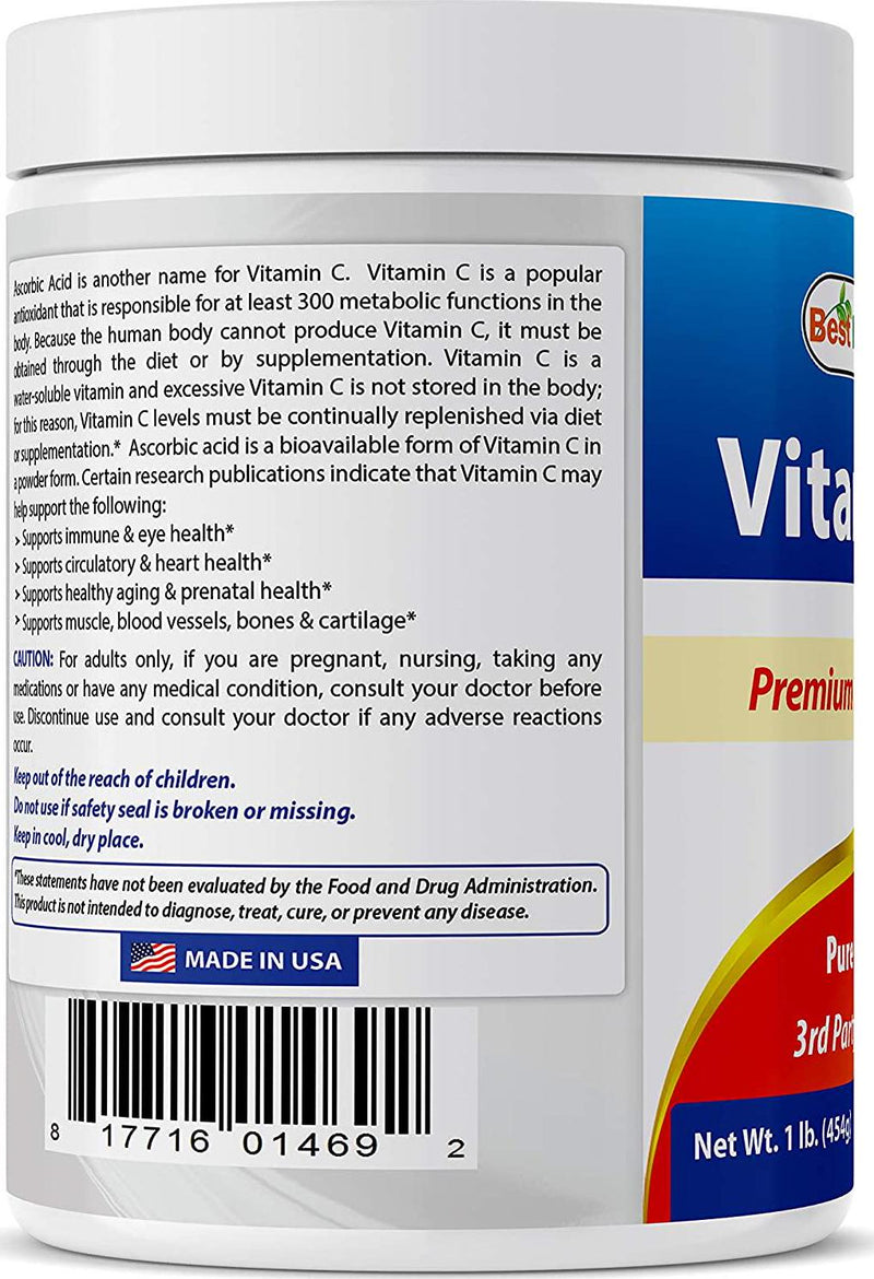 Best Naturals 100% Pure Vitamin C Powder 1 Lb (454 Grams) Powder (Also Called Ascorbic Acid)