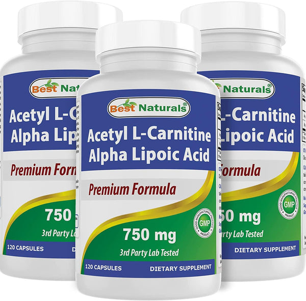 Best Naturals Acetyl L-Carnitine and Alpha Lipoic Acid 750 mg 120 Capsules (120 Count (Pack of 3))