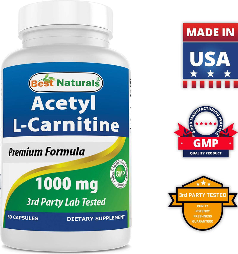 Best Naturals Acetyl L-Carnitine 1000mg Capsule, 60 Count
