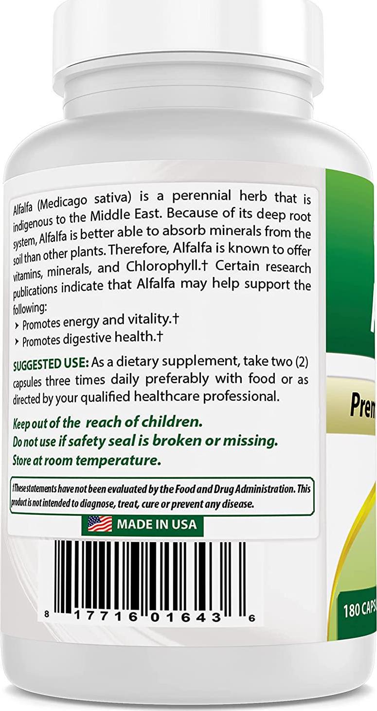 Best Naturals Alfalfa Green Super Food 500 mg 180 Capsules