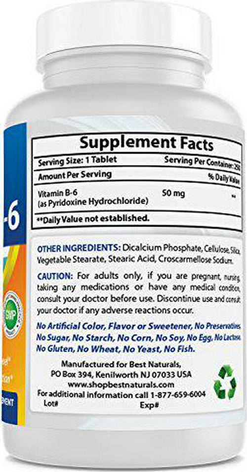 Best Naturals Vitamin B6 50 Mg 250 Tablets