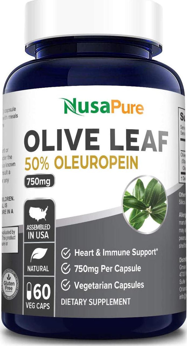 Best Olive Leaf Extract 750 mg 50% Oleuropein (Non-GMO and Gluten Free) - Vegetarian - Super Strength - Immune Support, Cardiovascular Health and Antioxidant Supplement - No Oil - 60 Capsules