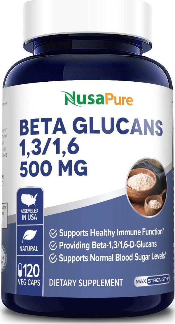 Beta Glucans 500 mg | 120 Veggie Capsules | Beta 1,3, 1,6 D Glucan | Non-GMO, Gluten -Free, Vegan