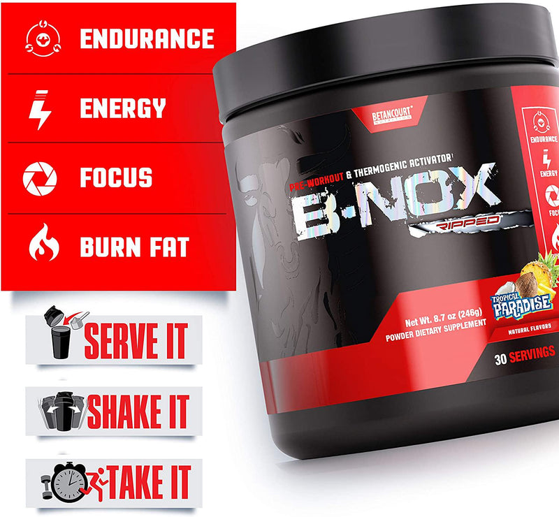 Betancourt Nutrition B-NOX Ripped Pre-Workout Formula, Keto-Friendly, Endurance Builder, Powder, 287g (30 Servings), Tropical Paradise