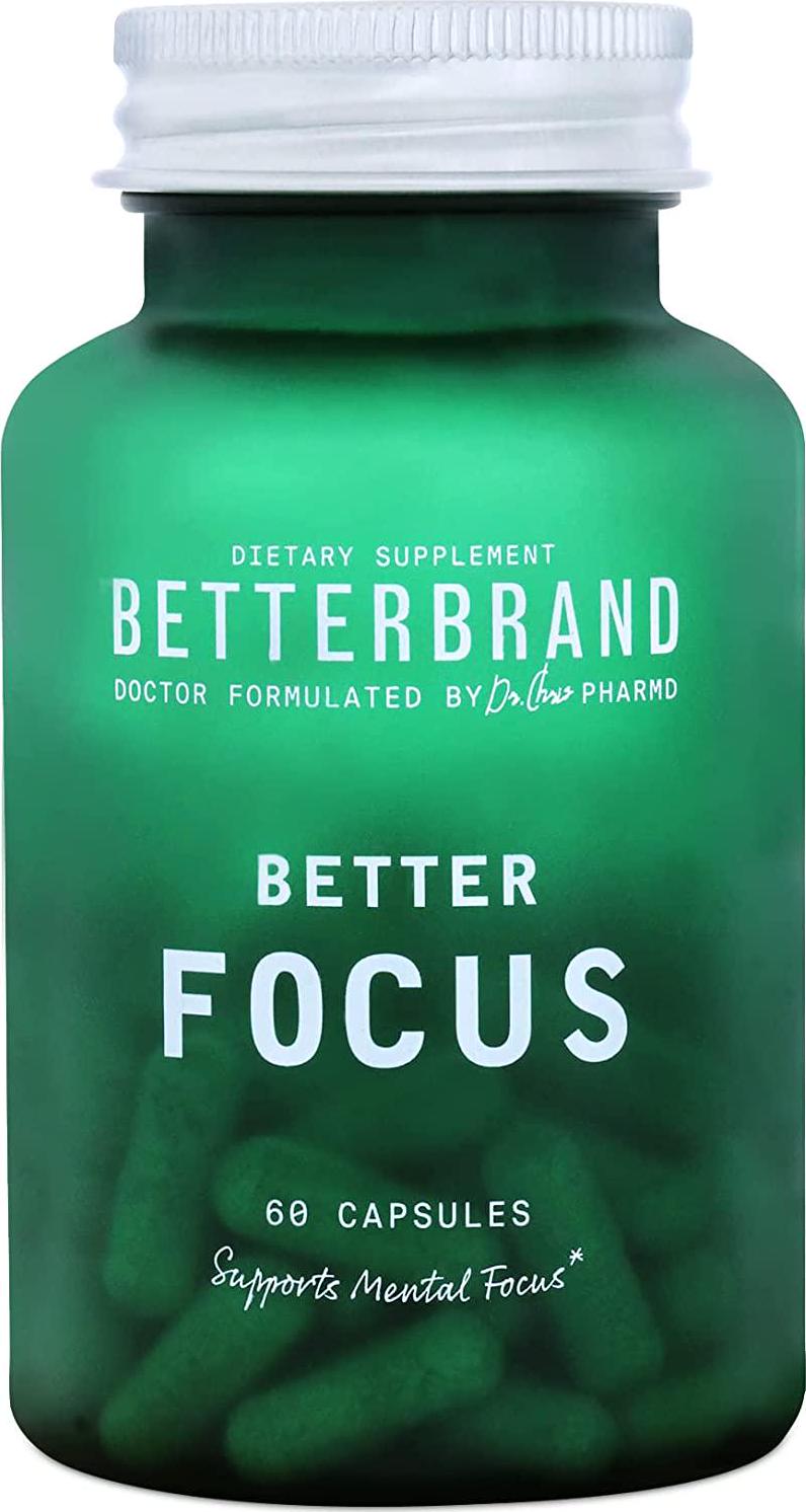 BetterFocus, Nootropic Brain Supplement - Perform at Peak Mental Ability - Improves Focus, Memory and Energy Support - Natural Ingredients Caffeine, Dynamine, L-Theanine and TeaCrine - Better-Brand