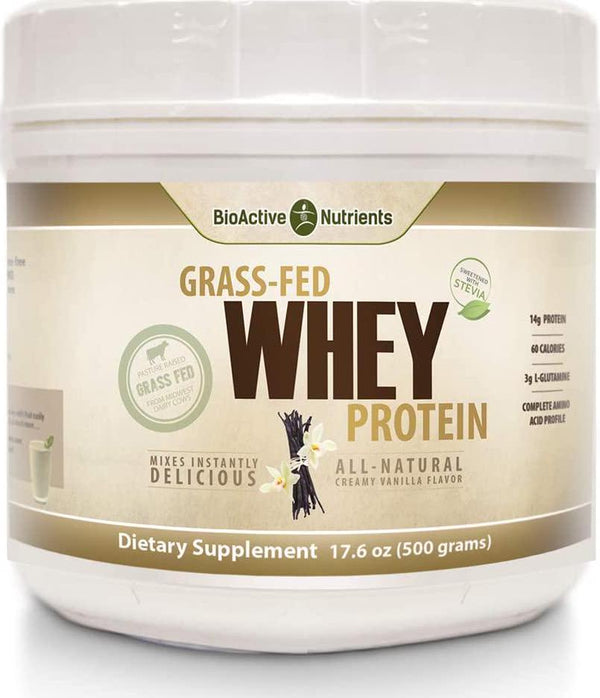 BioActive Nutrients - Grass Fed Whey Protein, Creamy French Vanilla Milkshake, Undenatured, Non-GMO, Soy and Gluten Free, 14g of Protein, Amino Acids, Glutamine, Keto Friendly, 25 Servings
