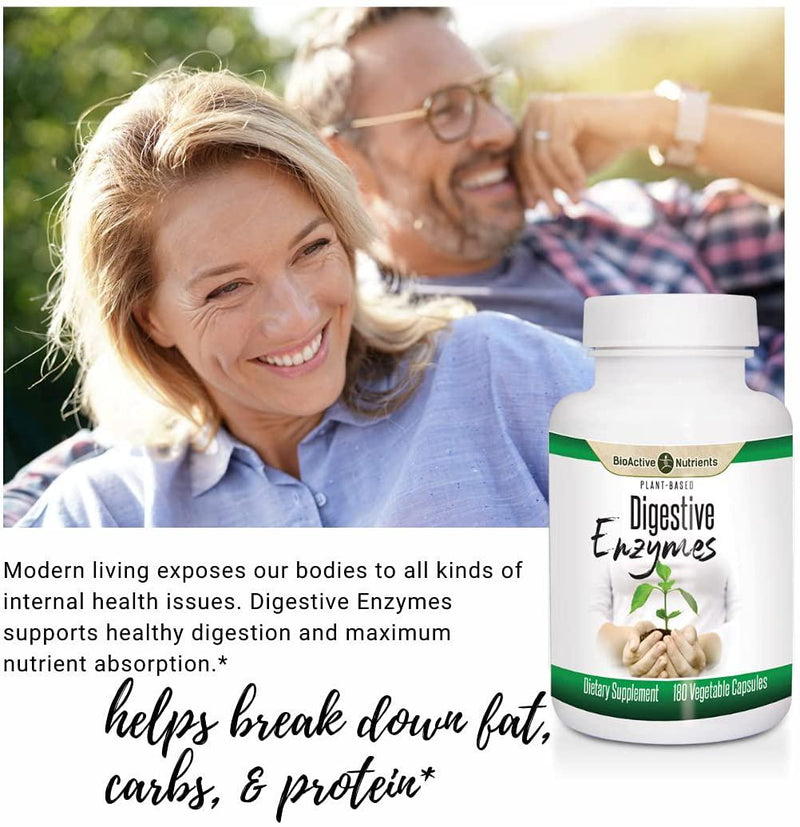 BioActive Nutrients Digestive Enzyme Complex, Supports Healthy Digestion and Maximum Nutrient Absorption, 180 Vegetable Capsules, 90 Servings, Helps Break Down Proteins, Fats, and Carbohydrates