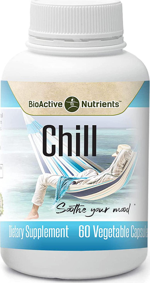 BioActive Nutrients Chill Supplement - Stress Relief, Anxiety Relief - Ashwagandha Pills - Pure, Calm Mood Boost Supplements with Herbs from Nature, Such as Ashwagandha Root - 60 Ashwagandha Capsules