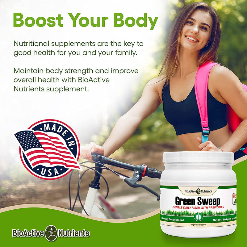 BioActive Nutrients Green Sweep Prebiotic Fiber Supplement - Advanced Daily Fiber Powder Supplements with Complete Prebiotics for a Gut Health Boost and a Healthy Life - for Women and Men - 360 Grams