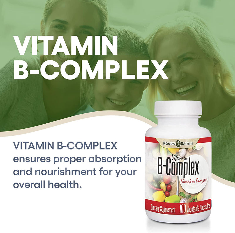 BioActive Nutrients Vitamin B Complex Dietary Supplement - 100 Vegetable Capsules - Scientific Blend to Nourish and Energize - Essential for Overall Health