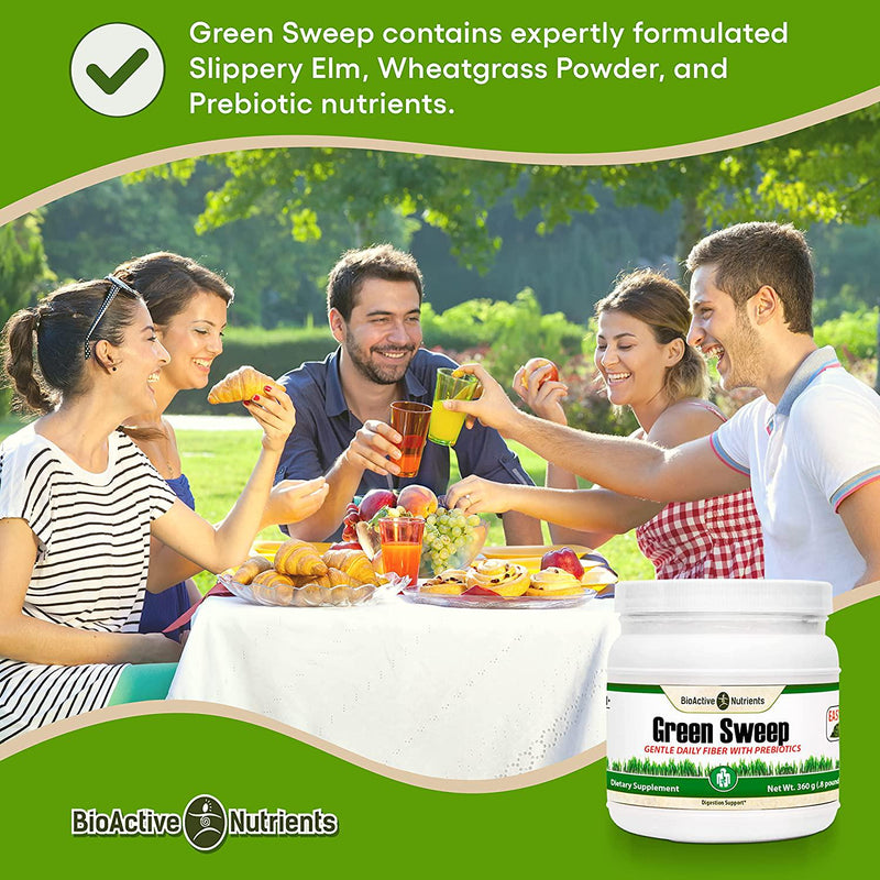 BioActive Nutrients Green Sweep Prebiotic Fiber Supplement - Advanced Daily Fiber Powder Supplements with Complete Prebiotics for a Gut Health Boost and a Healthy Life - for Women and Men - 360 Grams