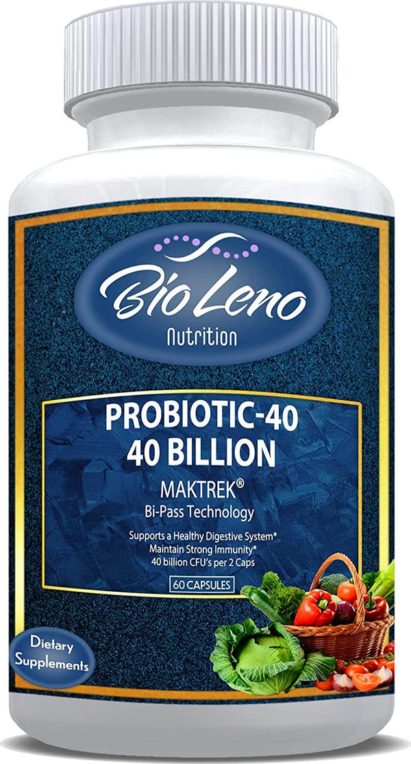 BioLeno Probiotic 40 Billion CFU/g for Men and Women - Probiotic with Lactobacillus Acidophilus - Bi-Pass Technology - No Refrigeration - Probiotic Supplements for Digestive Health | 60 Capsules
