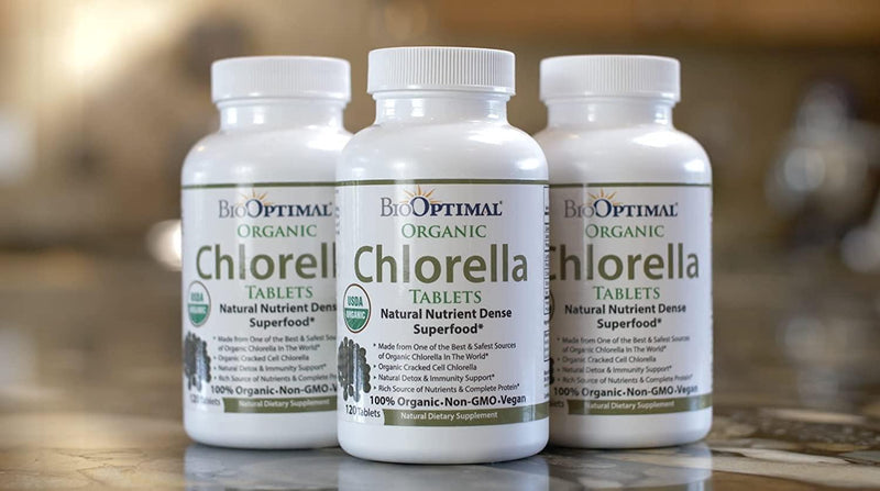 BioOptimal Chlorella, Organic Chlorella Tablets, 100% USDA Organic, Premium Quality 4 Organic Certifications, Non-GMO, No Additives Capsules Or Fillers,120 Count
