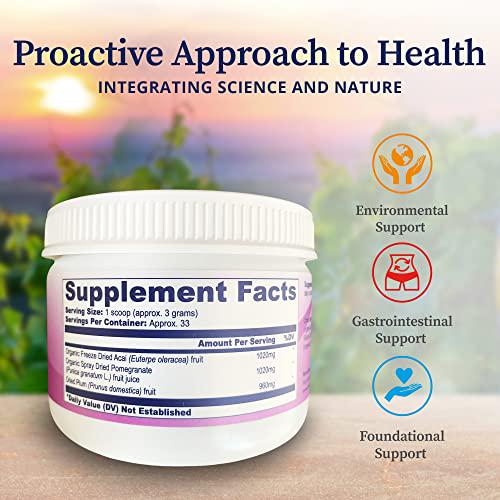 BioPure Deep Purple All-Natural Superfruit Dietary Supplement Made from a Synergistic Blend of Organic Acai, Organic Pomegranate, and Plum for Gut Health, Immune Support and Overall Wellness 100g