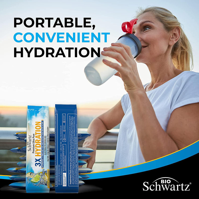 BioSchwartz 3X Hydration Multiplier Packets Convenient Single-Serving Stick No Artificial Sweeteners or Flavors, Low Carb, Low Calorie Electrolyte Powder - Lemon Lime Flavor - 16 Packets