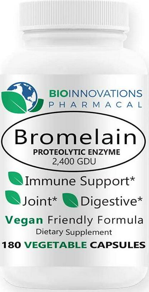 Bio-Innovations Pharmacal Bromelain Proteolytic Protein Digesting Pineapple Enzyme 2400 GDU 1000mg, GI Tract, Immune Support, Nutrient Absorption, Reduce Inflammation, Joint Muscle Bone 180 Veg Caps