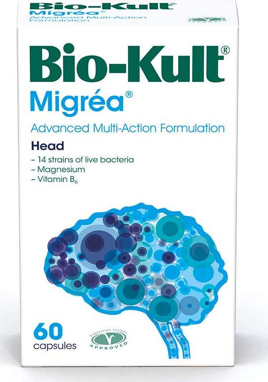 Bio-Kult Migréa - 60 Capsules - Multi-Strain Probiotics, with Magnesium Citrate and Vitamin B6, 60 count
