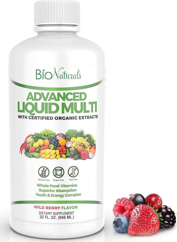 Bio Naturals Liquid Multivitamin for Men and Women with 200+ Nutrients - Vitamins A B C D3 E, CoQ10, Antioxidants, Minerals and Organic Extracts - 100% Vegetarian Whole Food Daily Supplement - 32 fl oz