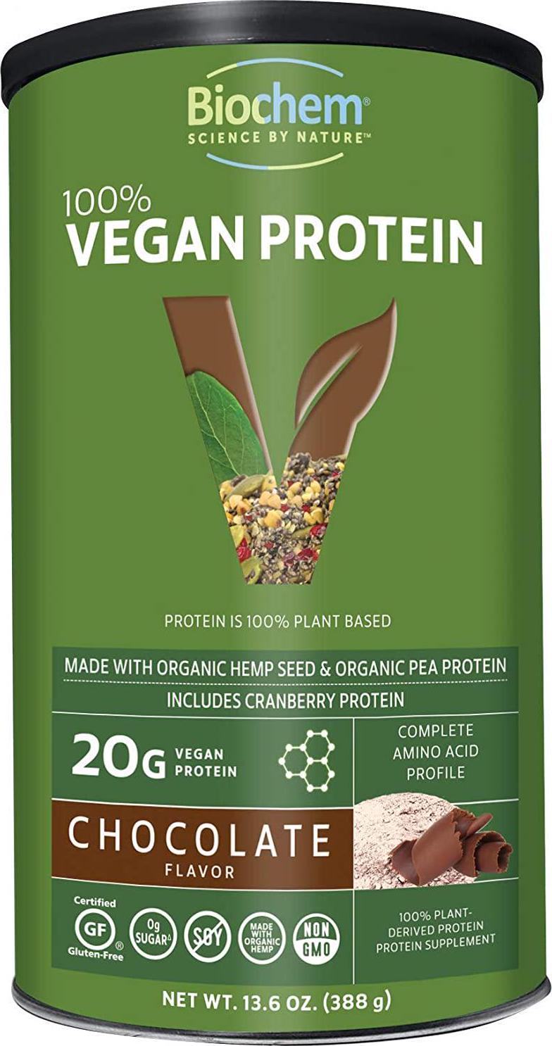 Biochem 100% Vegan Plant Protein - Chocolate - 11.4 oz - Easily Digestible - KETO-Friendly - Amino Acid - Cranberry - Hemp Seed - Pea Protein - Supports Healthy Immune System - Refreshing