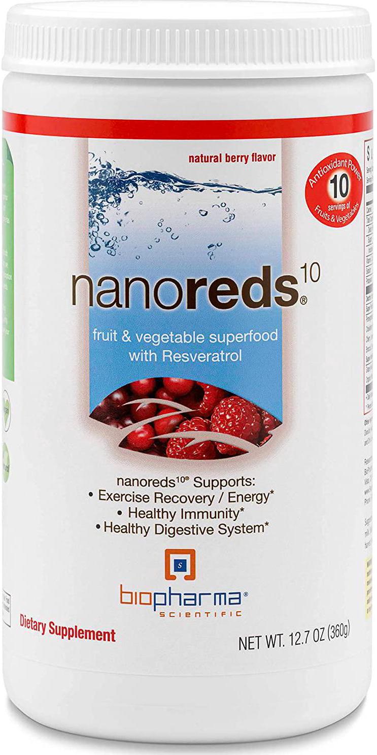Biopharma Scientific NanoReds Fruit and Vegetable Superfood Powder | Natural Berry Flavor | 30 Servings | Resveratrol, Antioxidant Blend, Fiber, Vitamin C, Wellberry