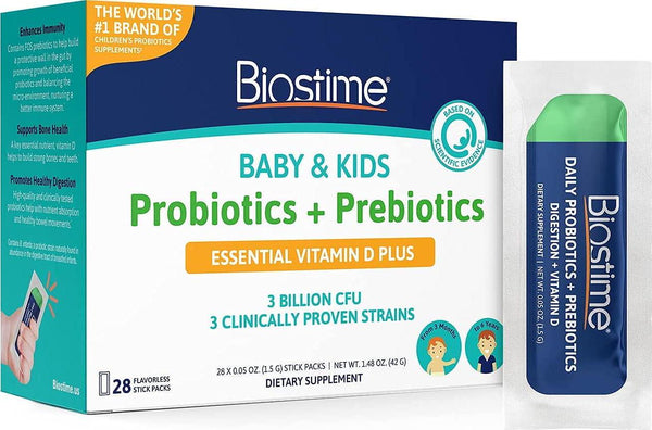 Biostime Probiotic for Baby, Kids and Infants | Daily Vitamin D Powder Supplement Supports Digestion, Bone Health and Immunity | 28 Single Stick Packs